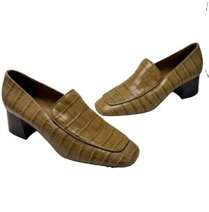 TOTEME Leather Embossed Block Heel Square Toe Pumps Made in Italy Luxury Shoe
